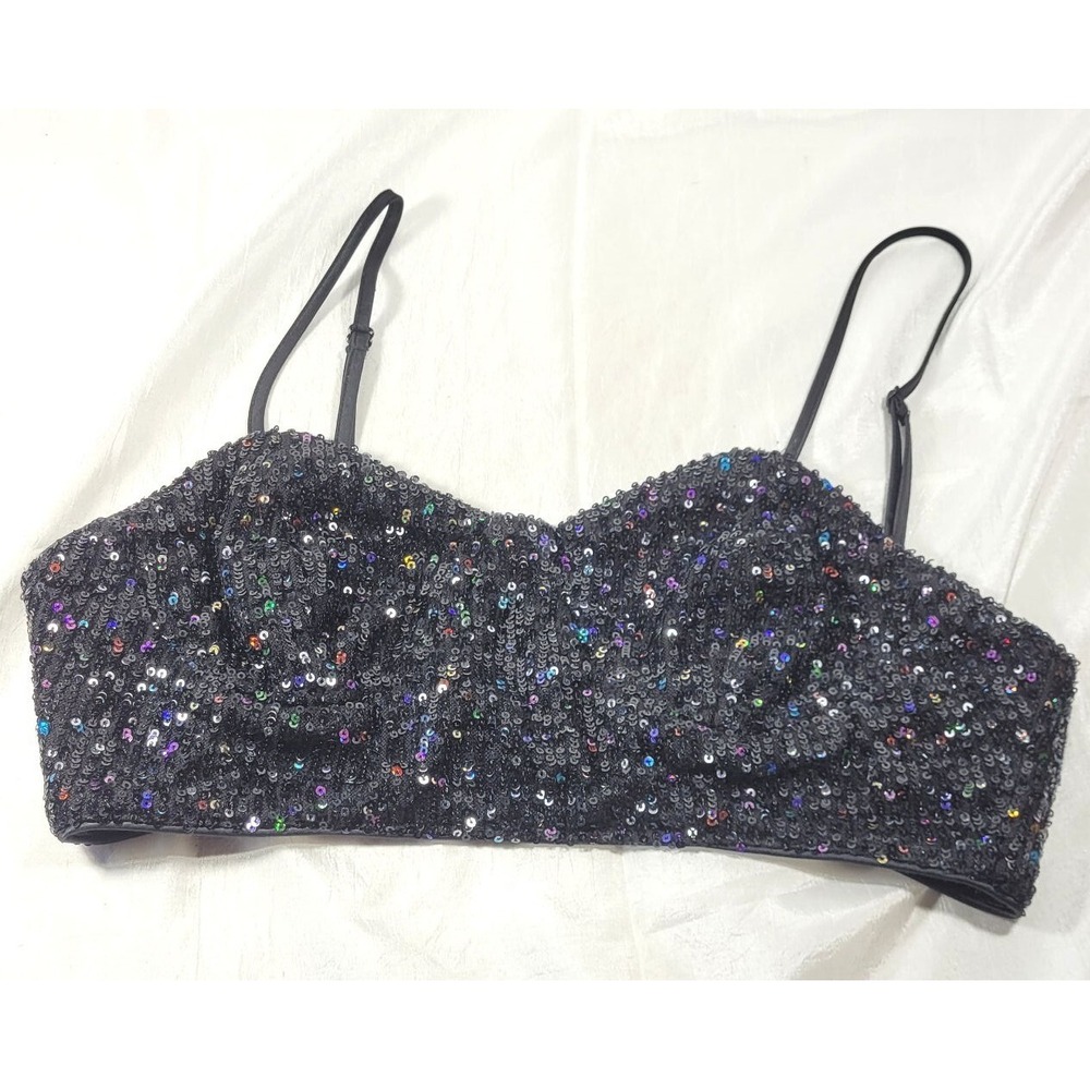 Milly Virginia Sequin Non-Padded Non-Wired Bralette - Black - Size P (0/2)